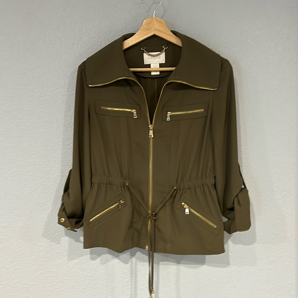 Cache Women's Olive Green Zip Blouse Size 2 (X Small)